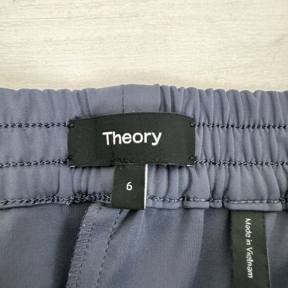 Theory Tapered Leg Pull On Pants Knit Tech Size 6 Gray Stretch Pockets Casual - Picture 9 of 16